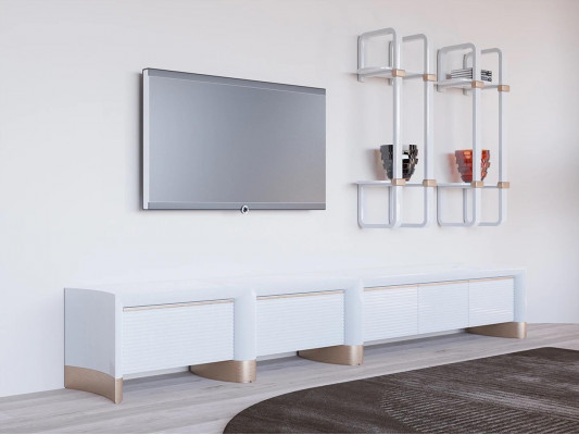 Wunnzëmmer Holzmöbel TV-Stänner Design 2x Wandregaler Modern Ariichtung