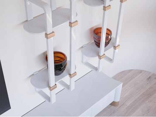 Wunnzëmmer Holzmöbel TV-Stänner Design 2x Wandregaler Modern Ariichtung