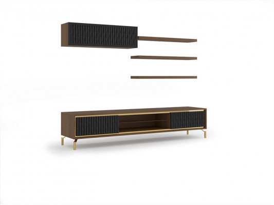 Komplett Wunnwand Wandschaf Holzmöbel Modern Set 5-Deel 3x Wandregaler Nei