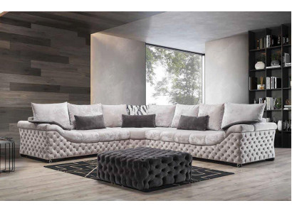 Ecksofa Beige Design Couch Holz mat Textil Wunnzëmmer L Form Sofas Nei