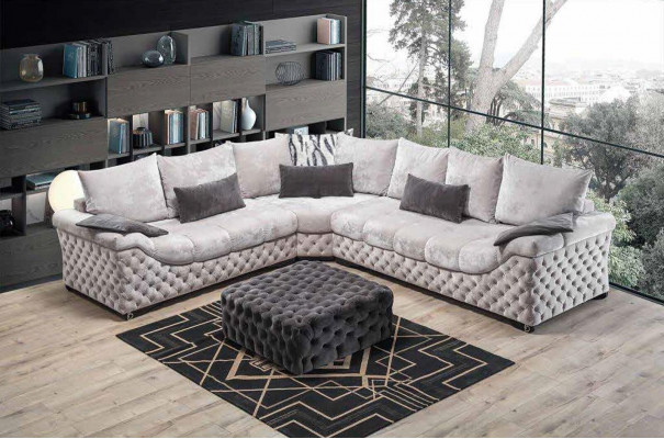 Ecksofa Beige Design Couch Holz mat Textil Wunnzëmmer L Form Sofas Nei