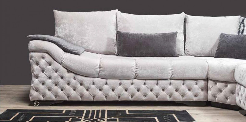 Ecksofa Beige Design Couch Holz mat Textil Wunnzëmmer L Form Sofas Nei