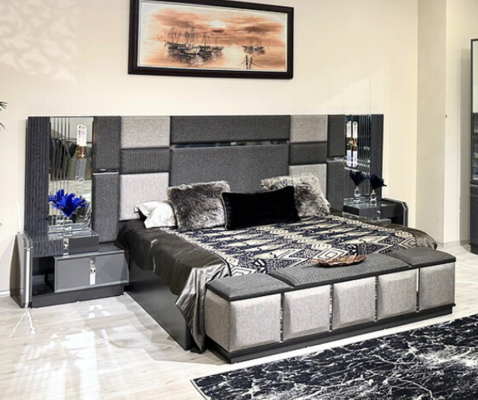Schlofzëmmer Luxus Duebelbett 2x Nuetsdëscher Komplett Modern Ariichtung