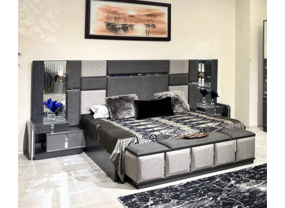 Schlofzëmmer Luxus Duebelbett 2x Nuetsdëscher Komplett Modern Ariichtung