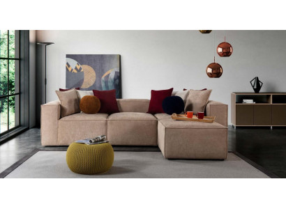 Beige Wunnzëmmer Luxus Ecksof L-Form Sofa Polster Modern Couchen Nei