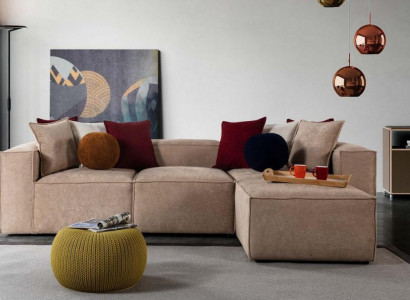 Beige Wunnzëmmer Luxus Ecksof L-Form Sofa Polster Modern Couchen Nei