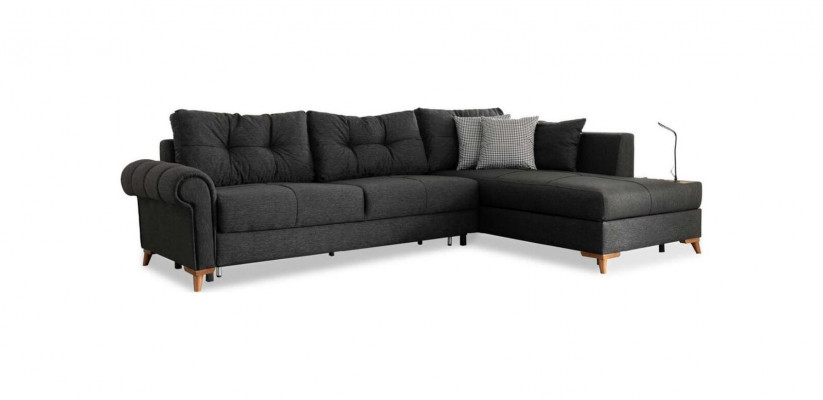Schwaarz Eckcanapé Modern L-Form Couch Wunnzëmmer Polster Eckcanapé Nei