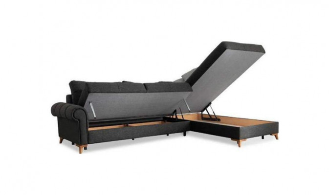 Schwaarz Eckcanapé Modern L-Form Couch Wunnzëmmer Polster Eckcanapé Nei