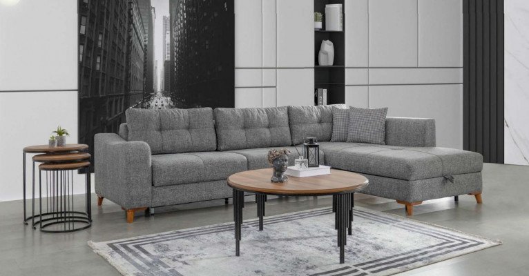 Gréisst L-Form Eckdivan Designer Wunnzëmmer Sofa Luxus Canapéë Holzmöbel