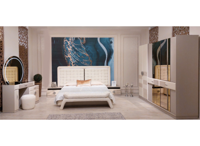 Designer Modern Schlofzëmmer-Set Luxusbett 2x Nuetsdëscher Nei Ariichtung