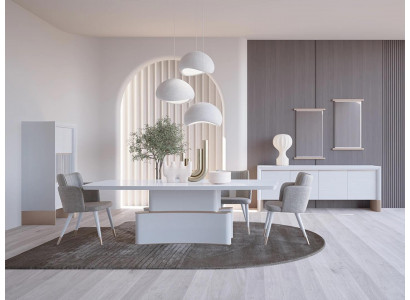 Design Iesszëmmer Komplett 7tlg Iessdësch Modern Säitenschaf Holzschaf Nei Vitrin