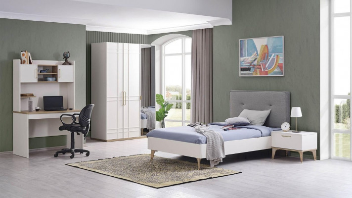 Kannerbett Bett 100 cm Jugendbett Holz Gro Kinderzëmmer Stoff Modern.