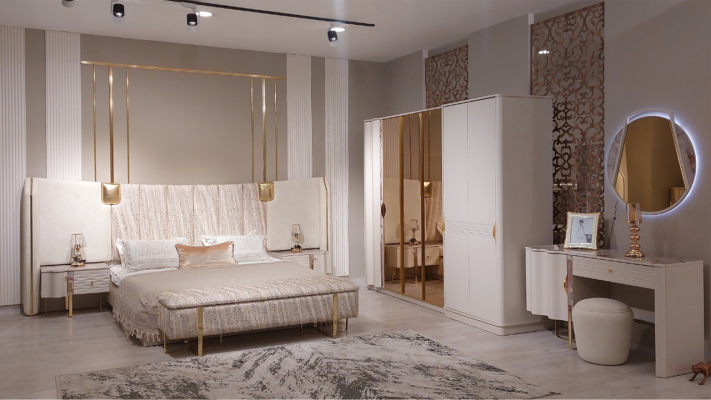 Schlofzëmmer Komplett Schminktisch mat Spigel Luxus Design Modern Ariichtung