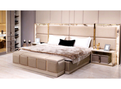 Modern Equipement Garnitur Schlofzëmmer Bett 2xNuechtstisch Design Miwwelen Nei