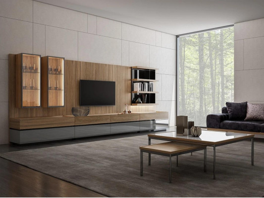 Modernen Design Ariichtung Wunnwand Set TV-Stänn Wandregaler Holzmiwwelen Nei