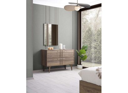 Kommode mat Spigel Schlofzëmmer Konsol Holz Brong Set 2tlg Modern