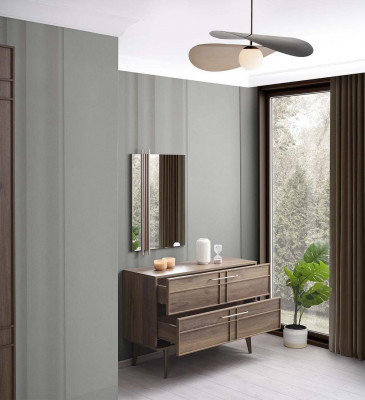 Kommode mat Spigel Schlofzëmmer Konsol Holz Brong Set 2tlg Modern