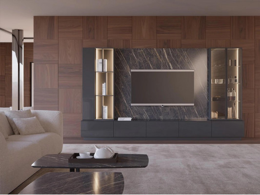 Wunnzëmmertmëttelen Komplett Set 6 Stéck Designer Wunnwand Holzmöbelen Luxus Ariichtung