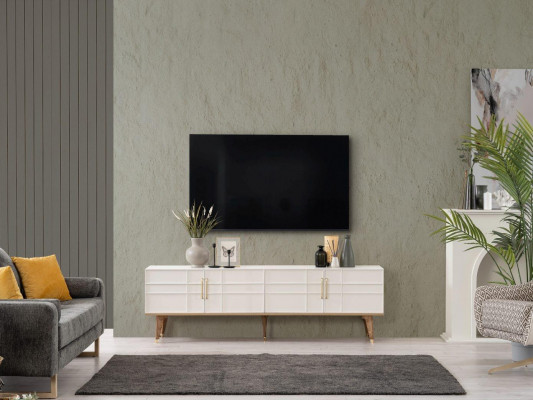 Niddreg Schaf TV-Ständer Säitebriet Modern Schaf RTV Wunnzëmmer Wäiss Holz