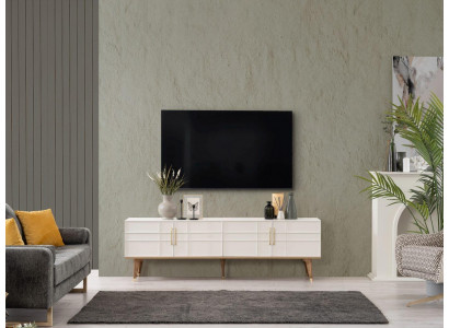 Niddreg Schaf TV-Ständer Säitebriet Modern Schaf RTV Wunnzëmmer Wäiss Holz