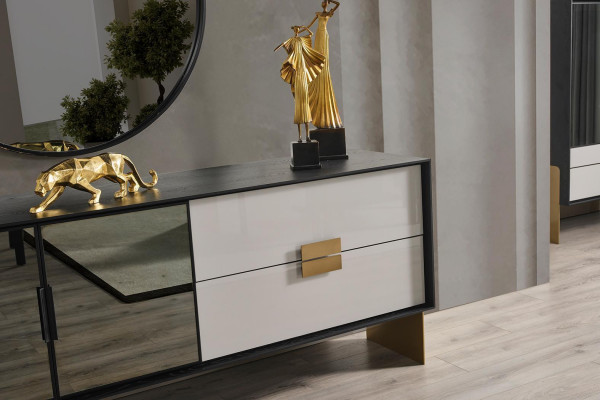 Schwaarzt Wunnzëmmer Set Designer Säitendësch Luxus Spigel 2tlg Set Nei