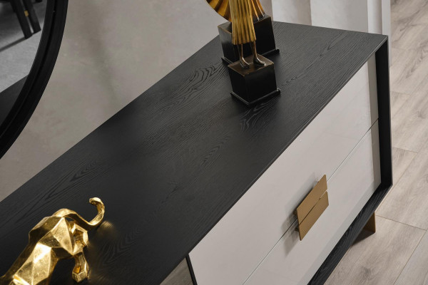 Schwaarzt Wunnzëmmer Set Designer Säitendësch Luxus Spigel 2tlg Set Nei