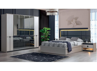 Design Schlofzëmmer Modern Luxus Komplett Bett Kleederschaf Nei 2x Nuetsdëscher