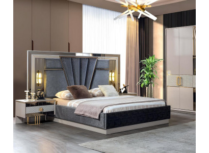 Schlofzëmmer Set Bett mat 2x Nuetsdëscher Komplett Luxus Ariichtung Modern