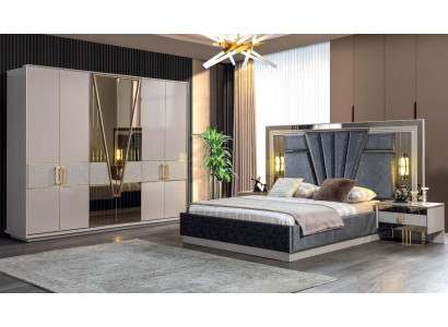 Modern Schlofzëmmer Set Design Ariichtung Nei Miwwelen Bett mat 2x Nuetsdëscher