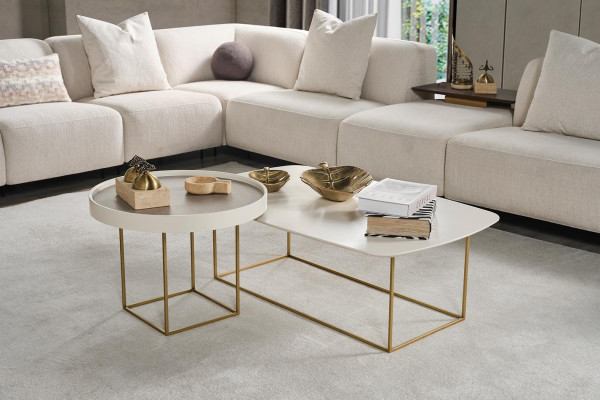 Wunnzëmmer Couchtisch Set Designer Ronntisch Hallefkreesfërmege Stolldësch