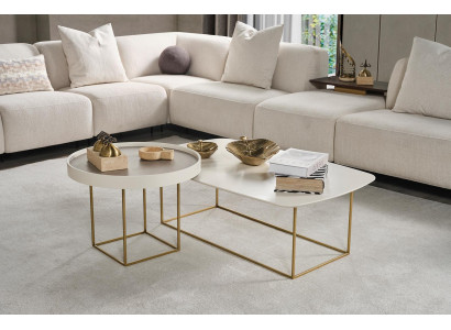 Wunnzëmmer Couchtisch Set Designer Ronntisch Hallefkreesfërmege Stolldësch