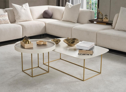 Wunnzëmmer Couchtisch Set Designer Ronntisch Hallefkreesfërmege Stolldësch