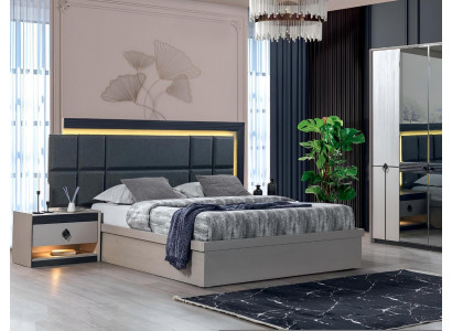 Schlofzëmmer Set 3 Stéck Bett 2x Nuetsdëscher Luxus Komplett Miwwelen Modernen Design
