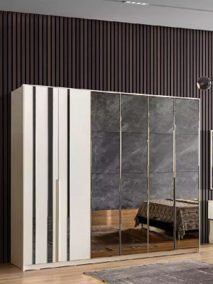 Bett 2x Nuetsdëscher 6tlg. Schlofzëmmer Kleederschaf Design Modern Luxus