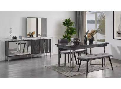 Kompletten Set Iessdësch 4x Stull Iesszëmmer Set Iess Grupp Sideboard 8-Deeler.