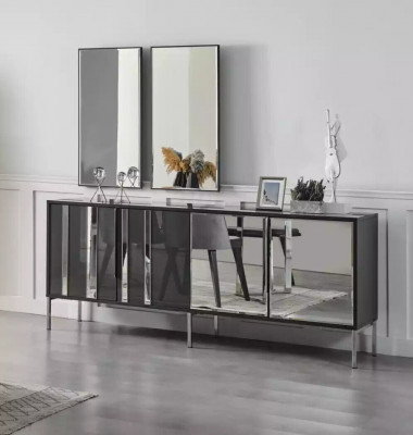 Kompletten Set Iessdësch 4x Stull Iesszëmmer Set Iess Grupp Sideboard 8-Deeler.