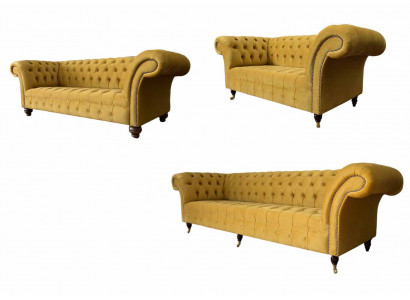 Gelbe Chesterfield Sofagarnitur Couch Polster Set Sitzgarnitur Komplett