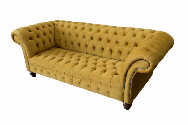 Gelbe Chesterfield Sofagarnitur Couch Polster Set Sitzgarnitur Komplett