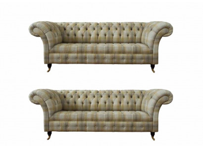 Designer Chesterfield Sofagarnitur Sofa Canapé Polstersëtzt an 3+3 Sëtzer