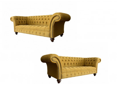 Luxus Chesterfield Sofa 2x 2-Sëtzer Couch Textil Modern Sofas Nei Garnitur