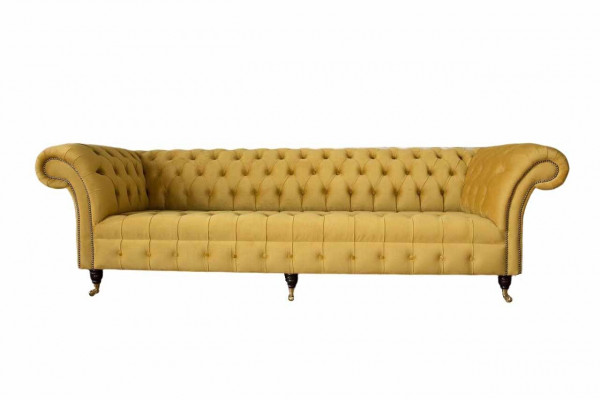 Eleganz Design Sofa 4 Sëtzer Couch Polster Luxus Textil Chesterfield Sofas Giel