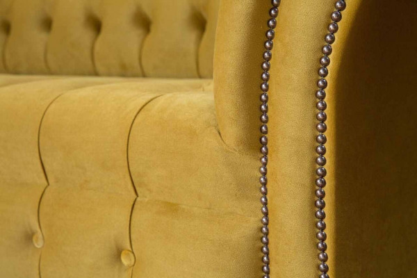 Sëtzel Chesterfield Miwwelen Set 2x Eenzelsëtzer Set Couch Sofa Giel Textil