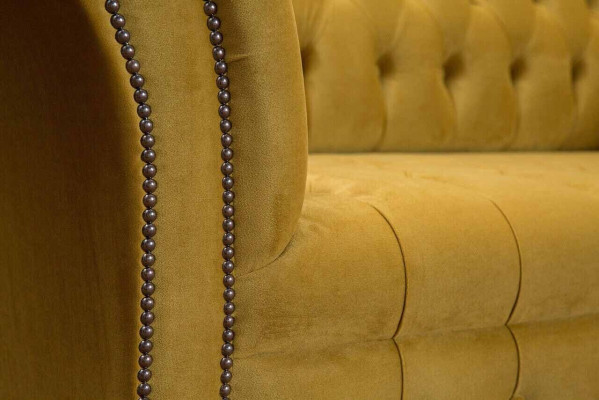 Sëtzel Chesterfield Miwwelen Set 2x Eenzelsëtzer Set Couch Sofa Giel Textil