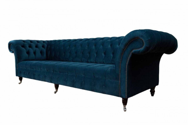 Design Luxus Chesterfield Sofa 4-Sëtz Couch Polstersofa Miwwelen Blo