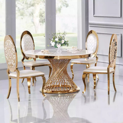 Ronnt Dësch Gëllenen Fouss Chrom Ronndësch Dëscher Iessdëscher Luxus 130cm