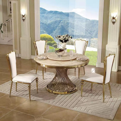 Ronnt Dësch Gëllenen Fouss Chrom Ronndësch Dëscher Iessdëscher Luxus 130cm