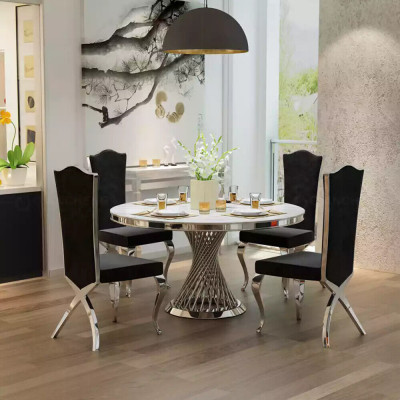 Ronnt Dësch Gëllenen Fouss Chrom Ronndësch Dëscher Iessdëscher Luxus 130cm