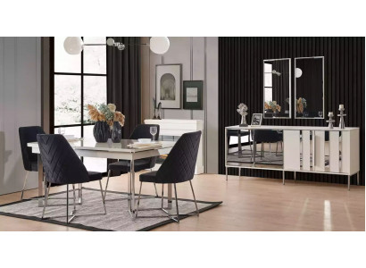 Komplett Set Iessdësch 4x Still Iesszëmmer Set Iessgruppe Holz Dësch 7tlg