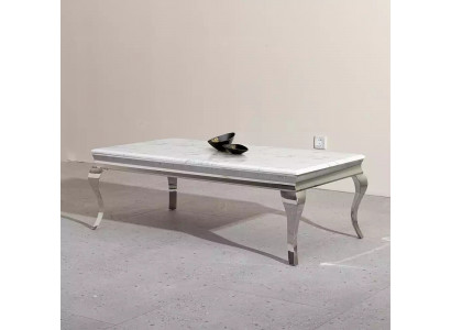 Couchtisch Design Wunnzëmmer Luxus Dësch Sofa Beistelltësch 130x70 Sëlwer