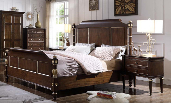 Bett 2x Nuetsdësch Kommode Komplett Schlofzëmmer Miwwelen Set 4 Deeler Neien